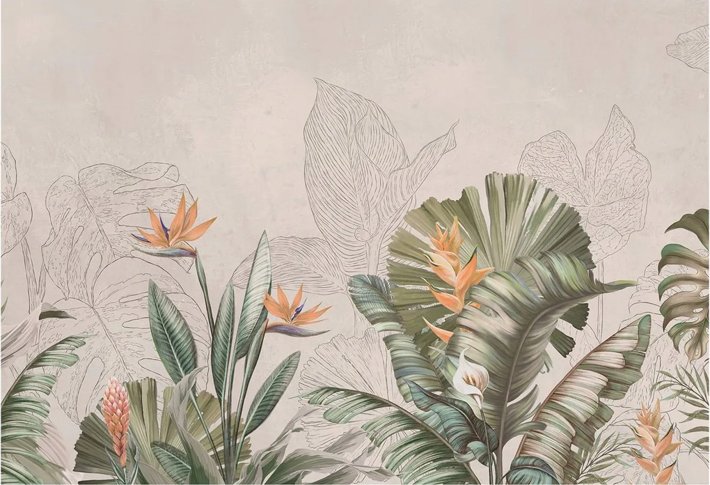 Flizelin Fali tapéta Prémium Trópusi virágok 152x104 Ragasztó