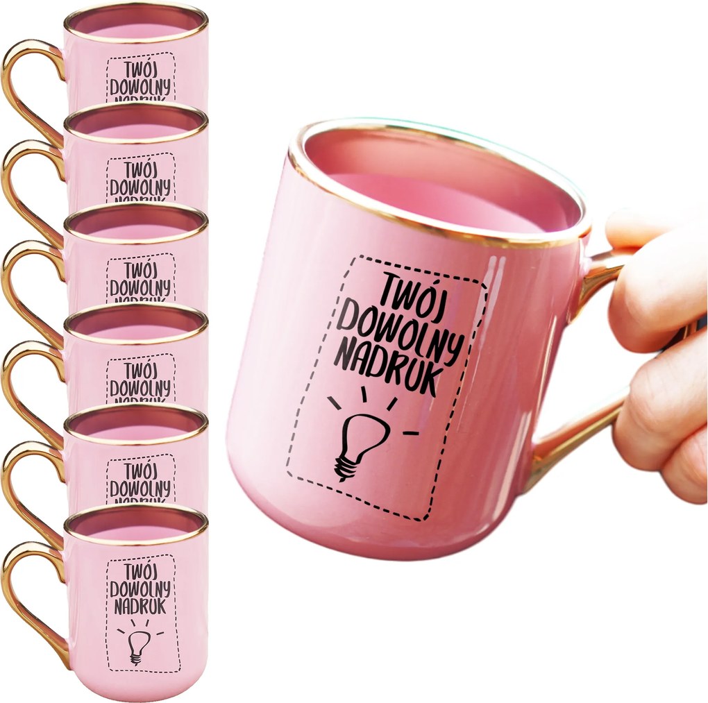 6 Db-os Rózsaszín Bögre Szett 330 Ml-es Nyomott Mintával