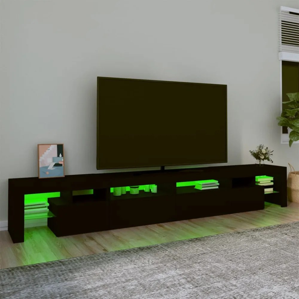 fekete TV-szekrény LED-világítással 260x36,5x40 cm
