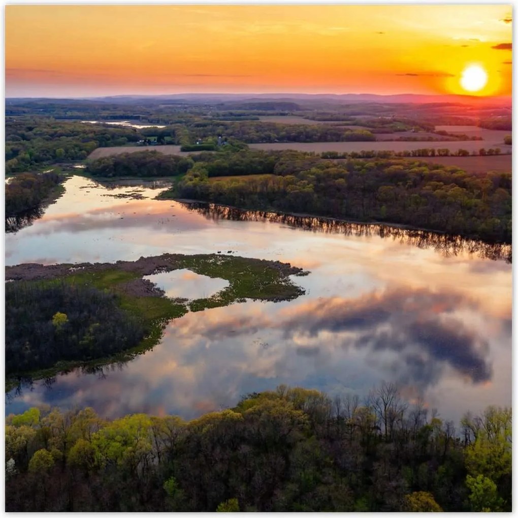 Poszterek 100x100 Folyó erdő naplemente
