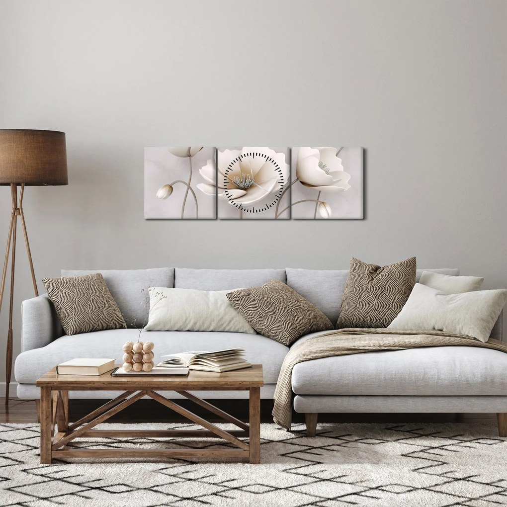 Fehér virágok képe (órával) (90x30 cm)