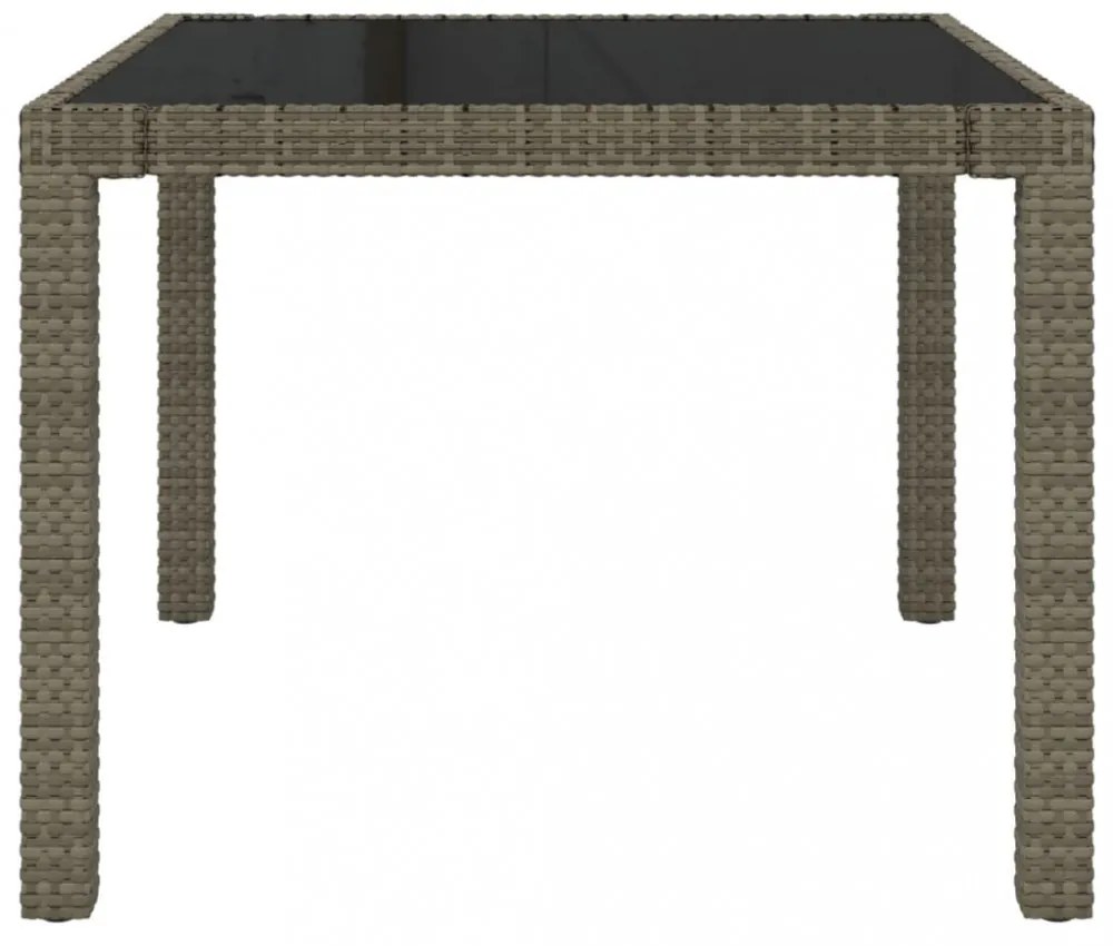 szürke polyrattan és edzett üveg kerti asztal 90 x 90 x 75 cm