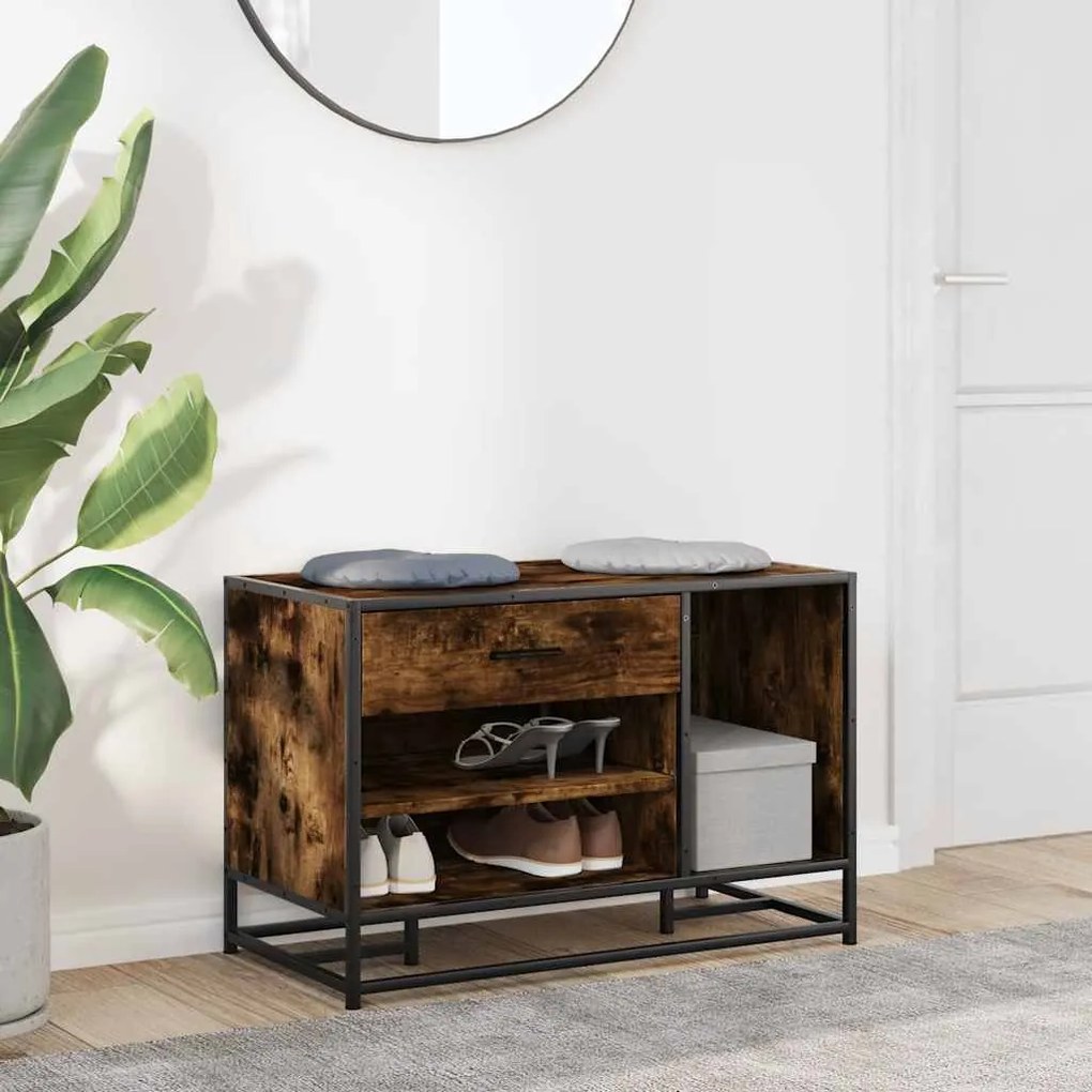 cipőpad füstölt tölgy 80x40x53,5 cm fából és fémből készült