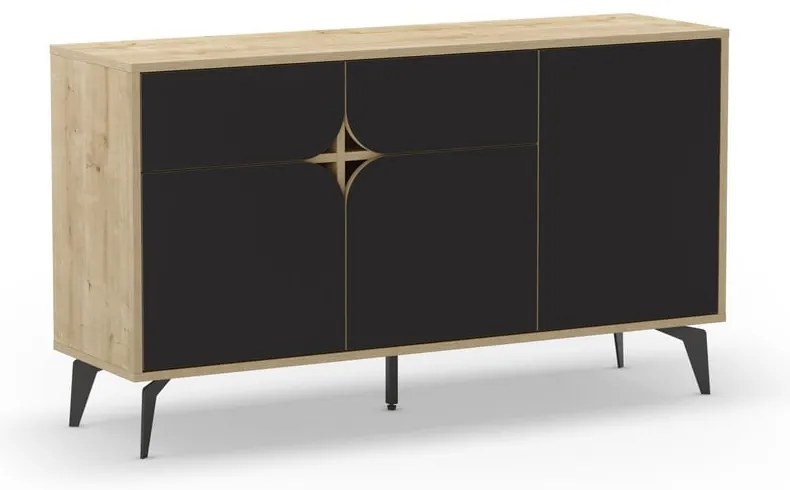 Fekete-natúr színű alacsony komód tölgyfa dekorral 140x79 cm Nola – Marckeric