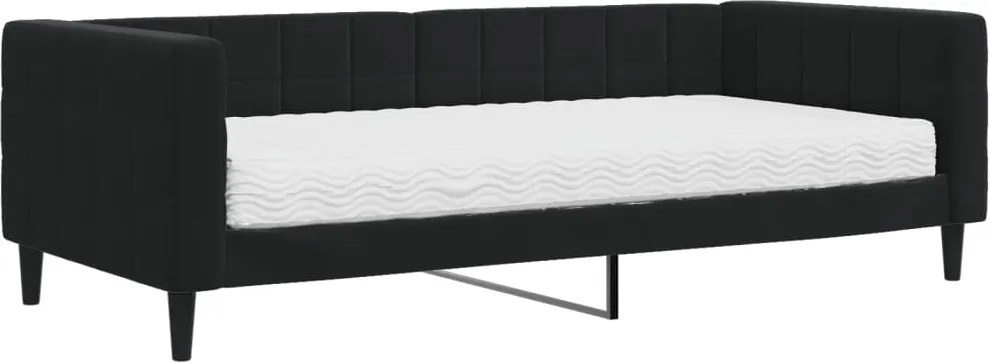 vidaXL fekete bársony heverő matraccal 90 x 200 cm