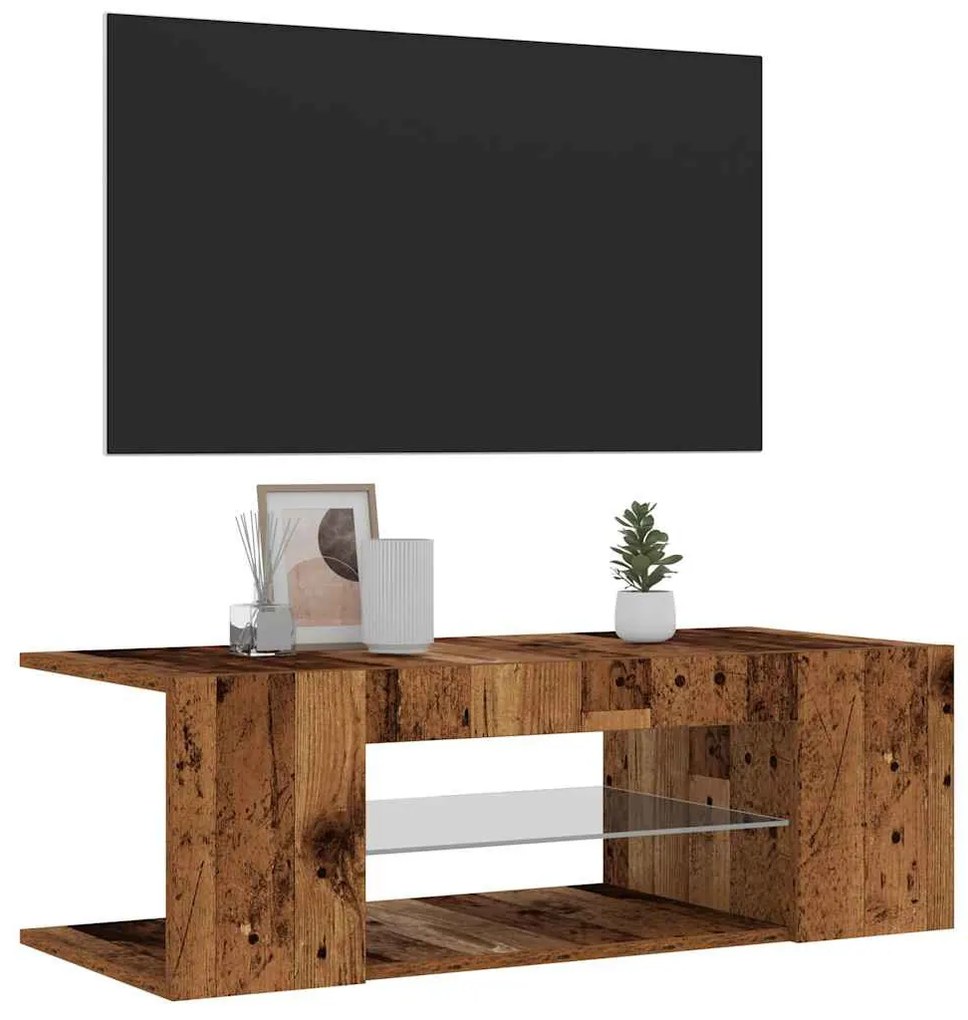 antik fa színű szerelt fa TV-szekrény LED-ekkel 90x39x30 cm