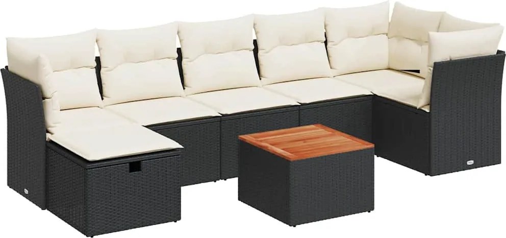 vidaXL 8 részes fekete polyrattan kerti ülőgarnitúra párnákkal