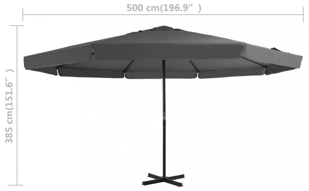 antracitszürke kültéri napernyő alumíniumrúddal 500 cm