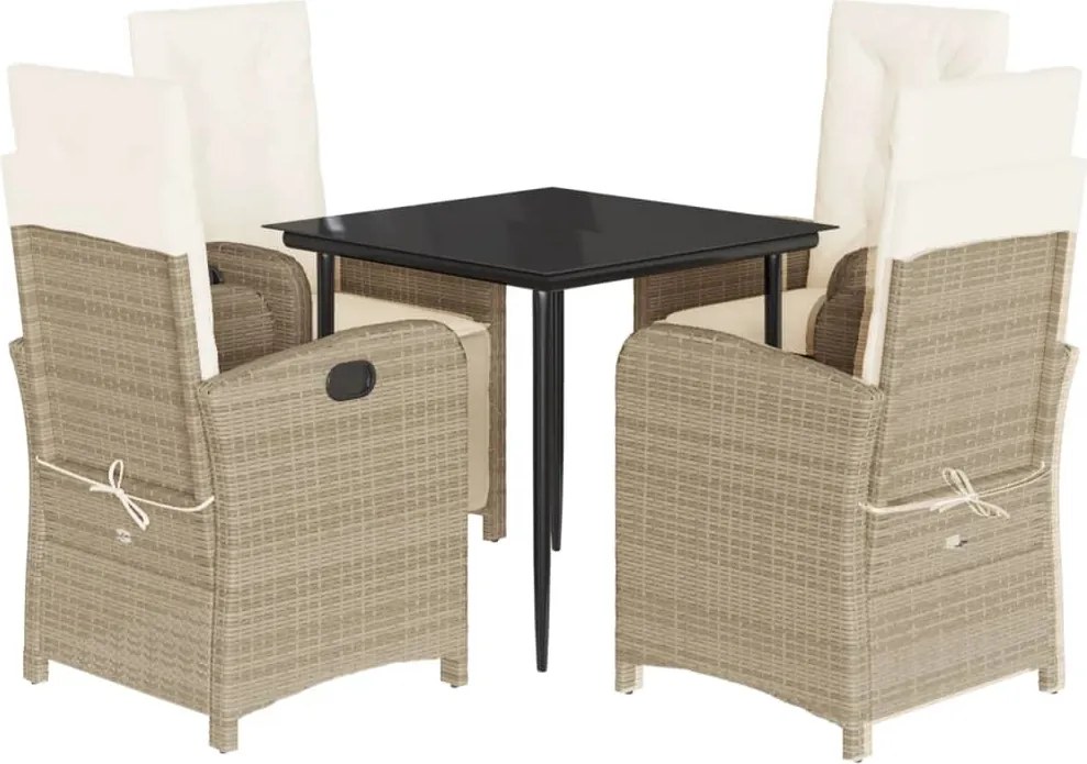 vidaXL 5 részes bézs polyrattan kerti étkezőgarnitúra párnákkal