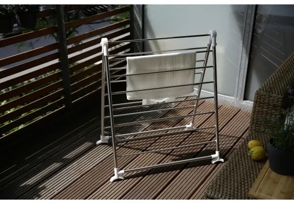 WENKO 3772020100 - PROFI szárítóállvány 65x150 cm rozsdamentes acél/ezüst/fehér