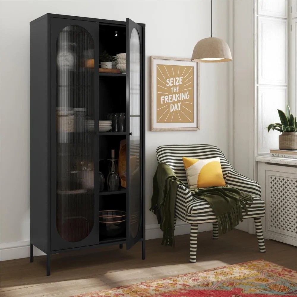 Fekete fém tálalószekrény 80x186x40 cm Luna – Støraa