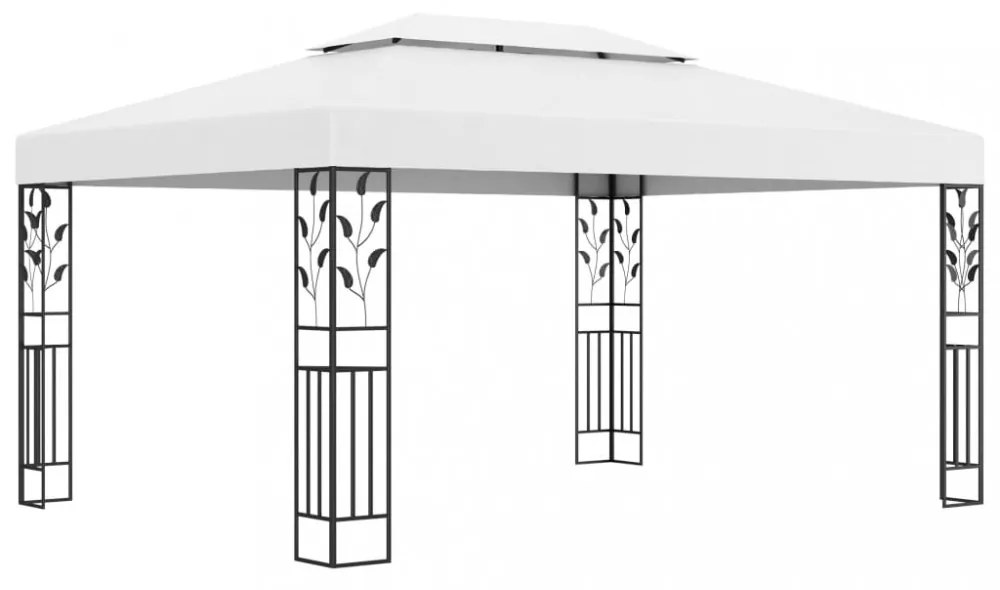 fehér dupla tetős pavilon LED fényfüzérrel 3 x 4 m