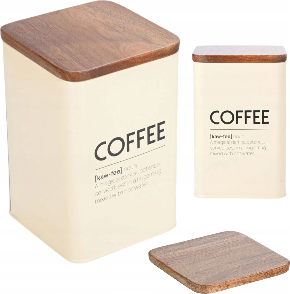 Fém kávétartály őrölt kávébab fa fedéllel