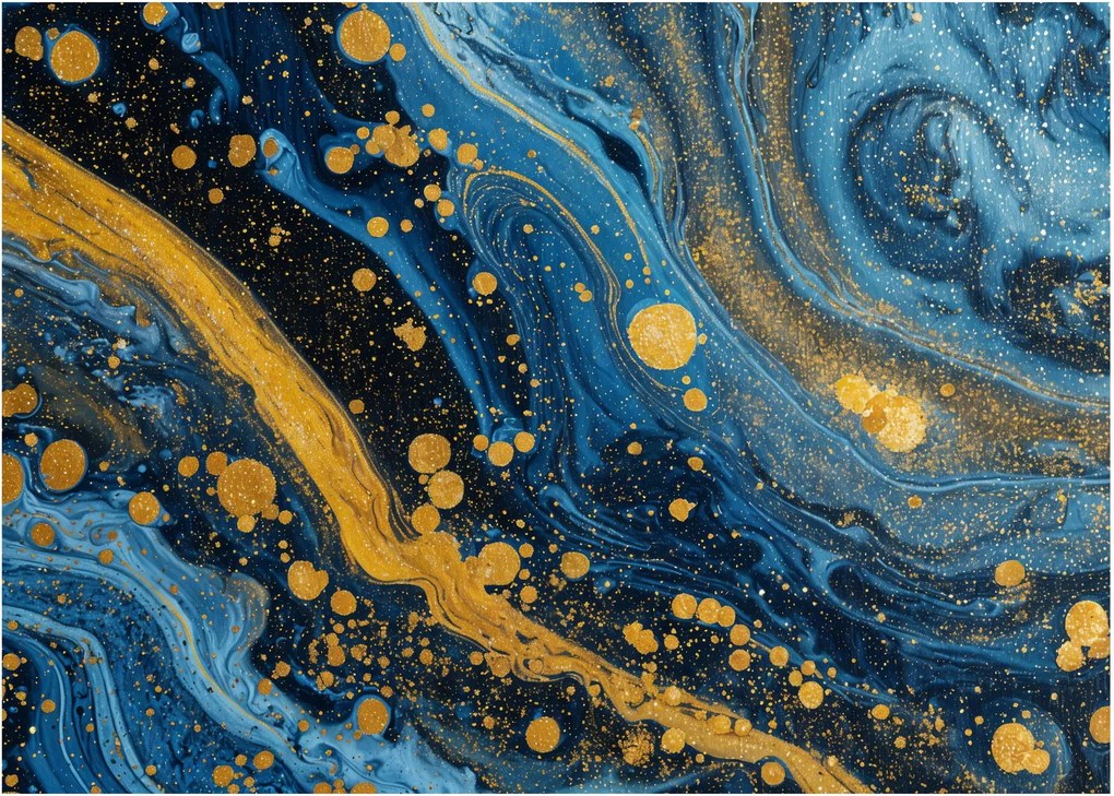 Kép - Kék absztrakció arannyal (70x50 cm)