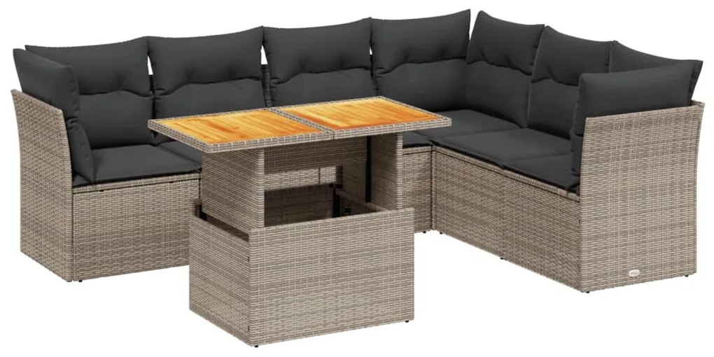 7 részes szürke polyrattan kerti ülőgarnitúra párnákkal
