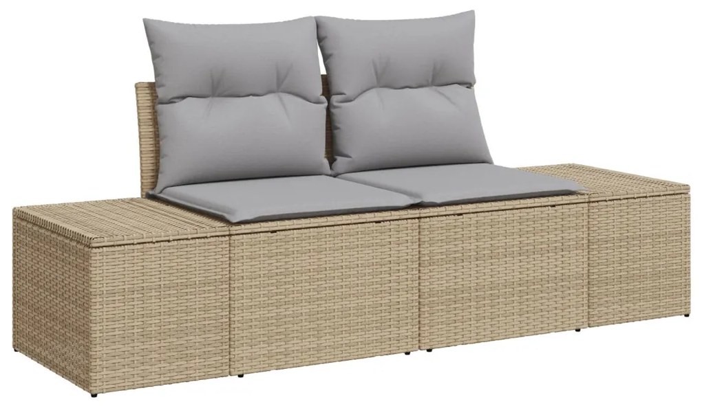 7 darabos kerti étkezőkészlet párnákkal, Bézs poly rattan akác