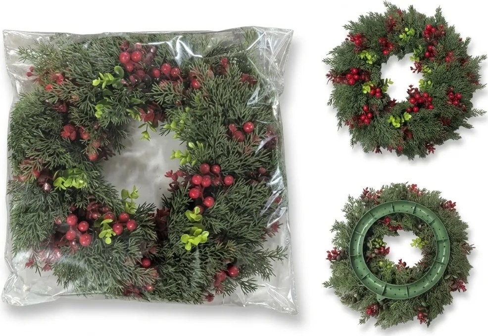 Adventi ajtókoszorú RED BERRIES Ø 35 cm, zöld/piros