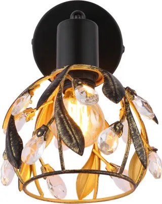 Globo 15759-1 Fali spotlámpa, fém fekete matt, fém arany színű, fekete patinázott, tiszta akril kristályok, SzxM: 120x160mm, Mélység: 210mm, 1x E14 25W 230V izzó nélkül