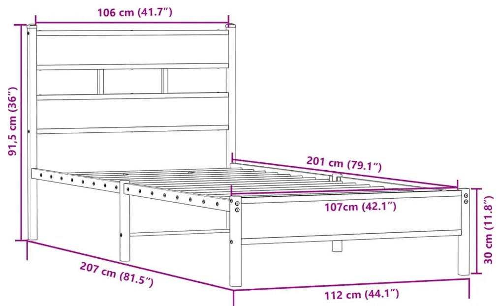 sonoma tölgy színű szerelt fa ágykeret matrac nélkül 107x200 cm