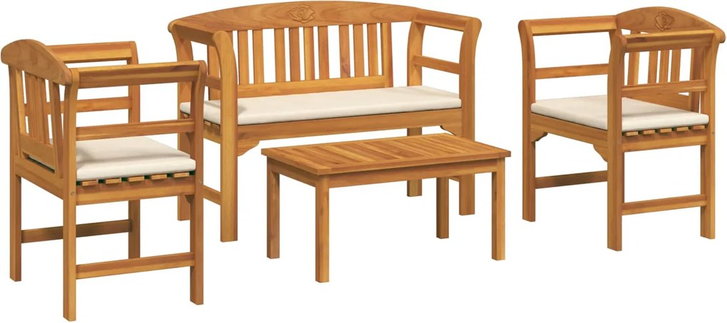 vidaXL Kerti rózsa fotel szett párnával 4 pcs Tömör Akácfa