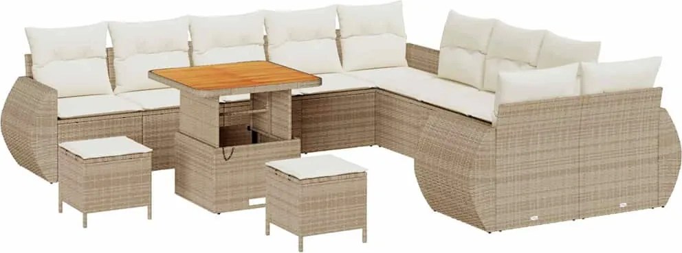 vidaXL Kerti Kanapé Szett 13 pcs Bézs polirattan