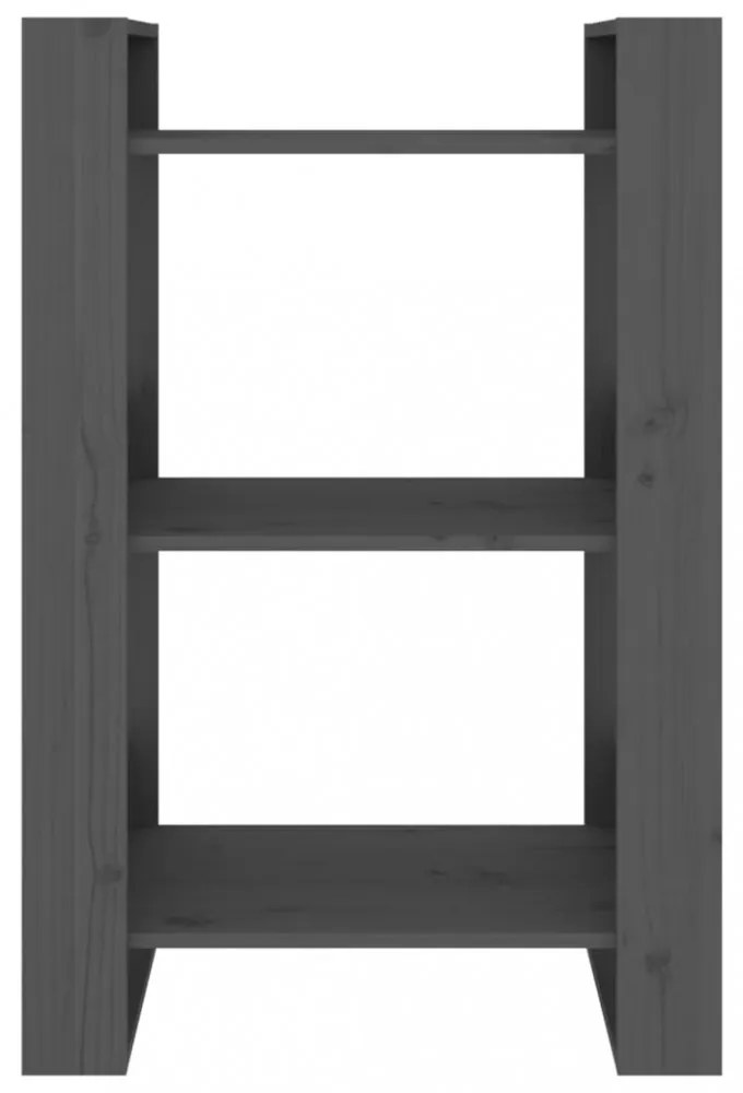 szürke tömör fenyőfa könyvszekrény/térelválasztó 60x35x91 cm