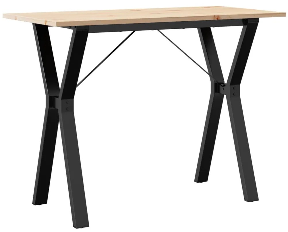Tömör fenyőfa és acél étkezőasztal Y-vázzal 100x50x75 cm