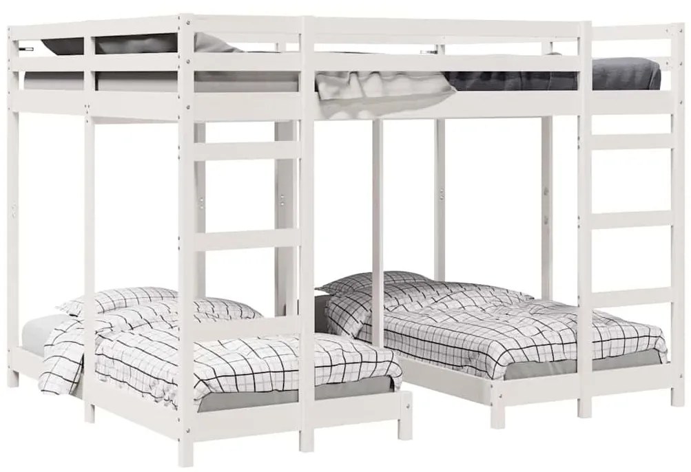 vidaXL Háromszintes emeletes ágykeret Fehér 160 x 200 cm Tömör fenyőfa