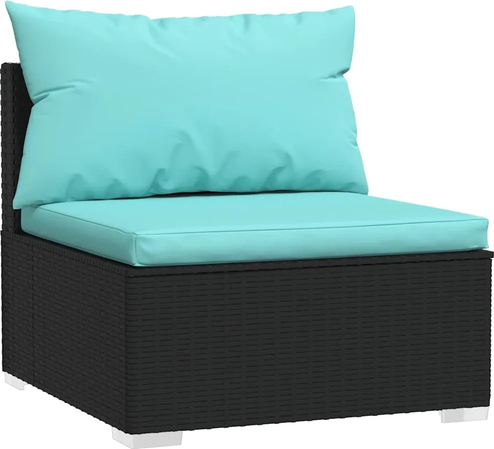 vidaXL fekete polyrattan kerti középső kanapé párnákkal