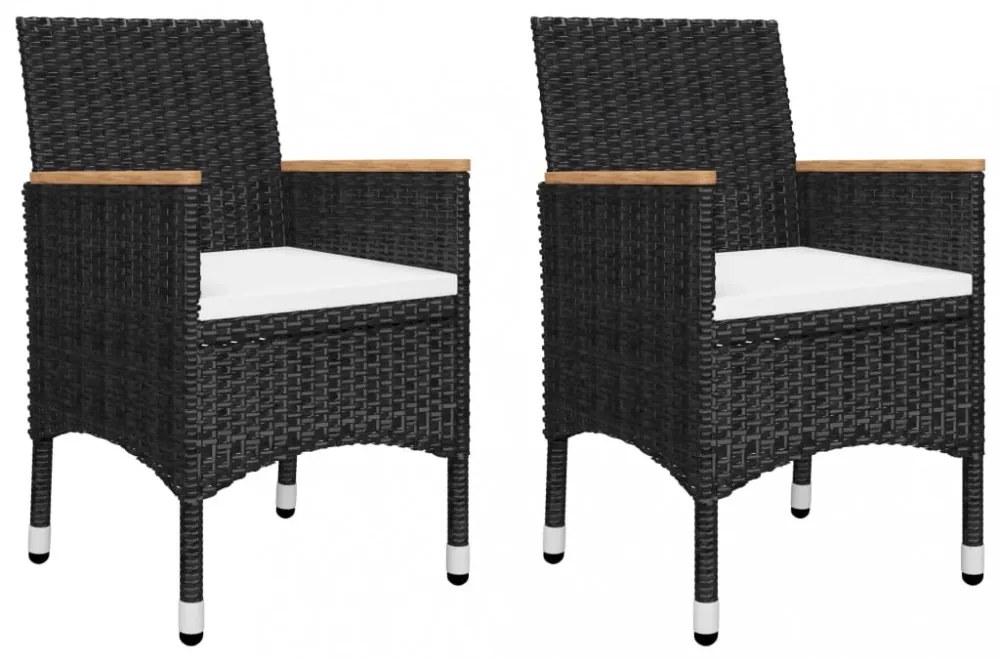3 részes fekete polyrattan és edzett üveg bisztrószett
