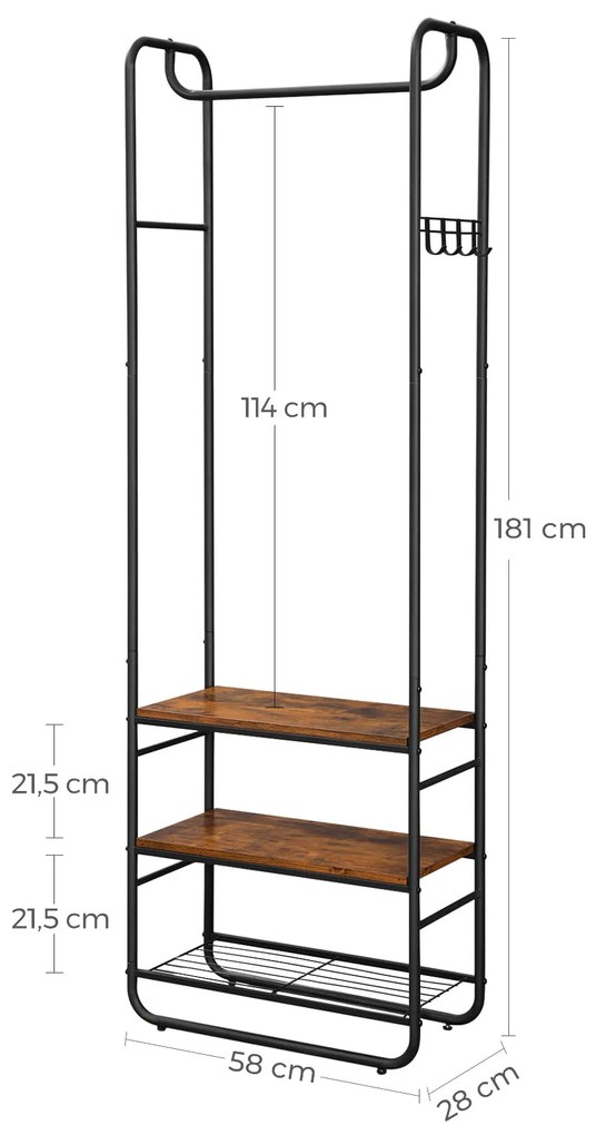 Előszobafal TAYLOR cipőtartóval 181x58 cm, rusztikus barna