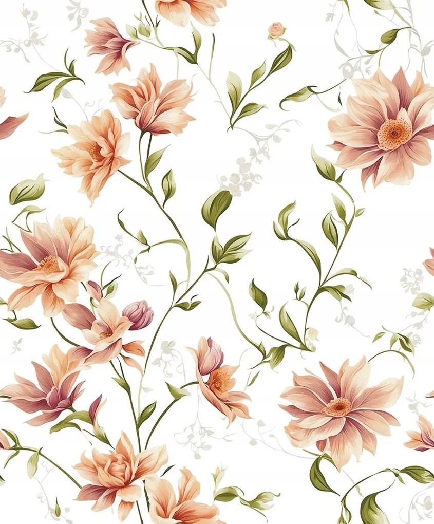 Fehér Tapéta Narancssárga Virágos Vinil Tapéta Szoba