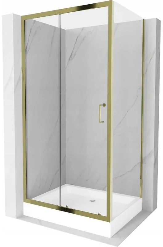 Mexen Apia zuhanykabin tolóajtóval 120 (ajtó) x 90 (fal) cm, 5mm átlátszó üveg, arany profil + fehér zuhanytálca RIO, 840-120-090-50-00-4510