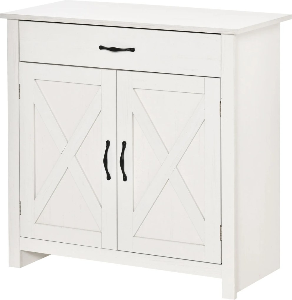 HOMCOM Konyhai Szekrény Élhető Szoba Számára 1 Fiókkal, 2 Ajtóval és Állítható Belső Polccal, Dekoratív Segédbútor Étkezőbe 80x39.7x80 cm Fehér Mosott