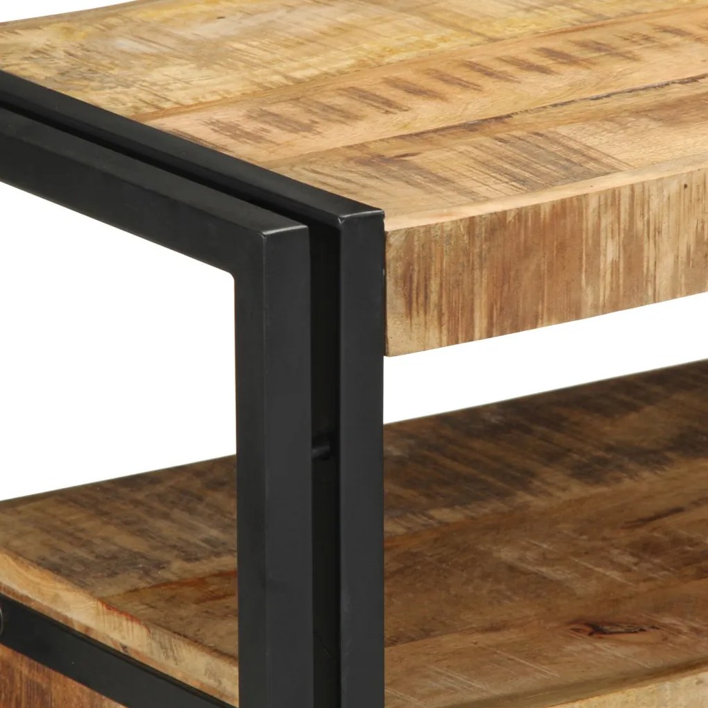 Végasztalok Fekete 90x33x75 cm Tömör Mangófából és Fémből