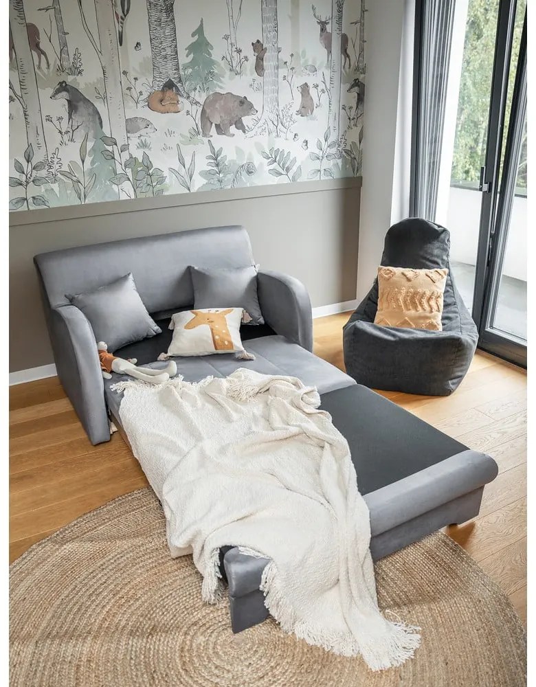 Világosszürke bársony kinyitható kanapé 130 cm Ario – ELTAP