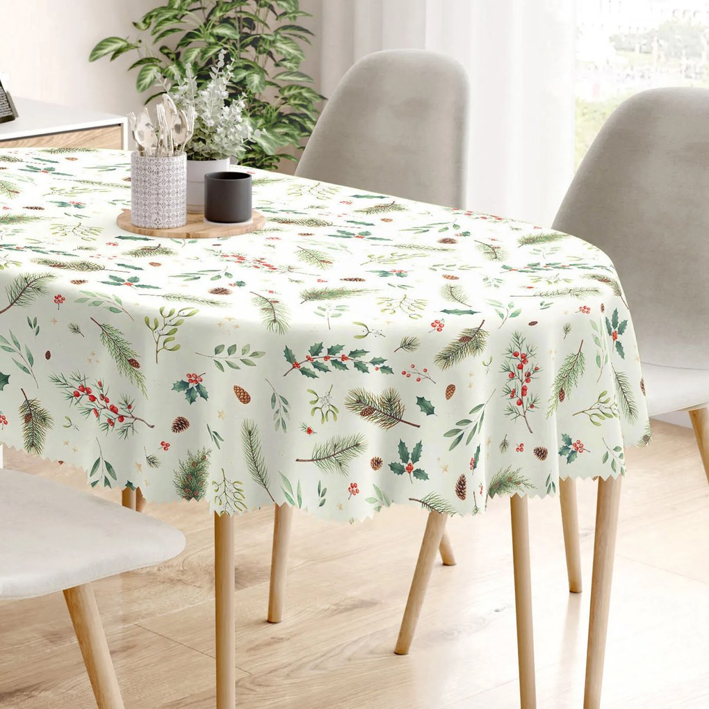 Goldea karácsonyi ovális teflonos terítő - téli ágacskák 120 x 160 cm