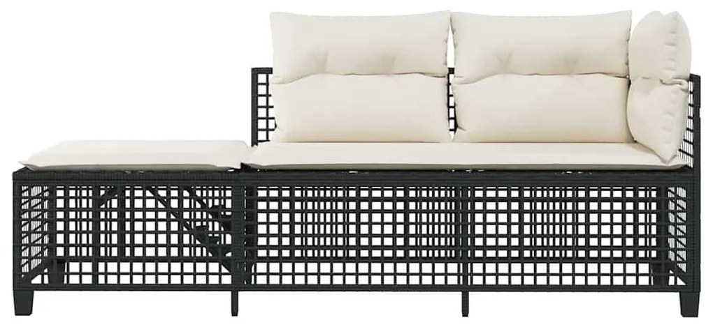 3 részes fekete polyrattan kerti sarokkanapé garnitúra párnával