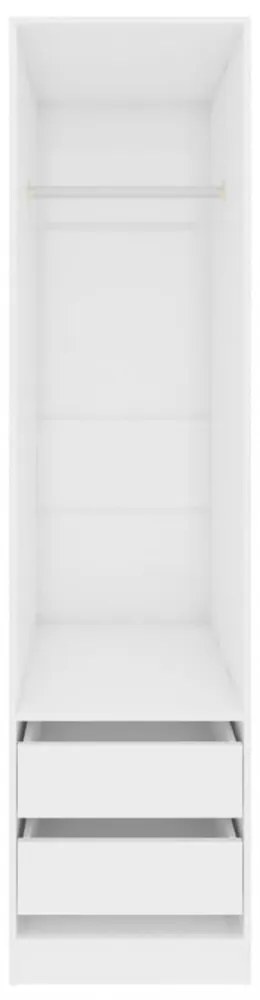 Magasfényű fehér forgácslap fiókos ruhásszekrény 50x50x200 cm