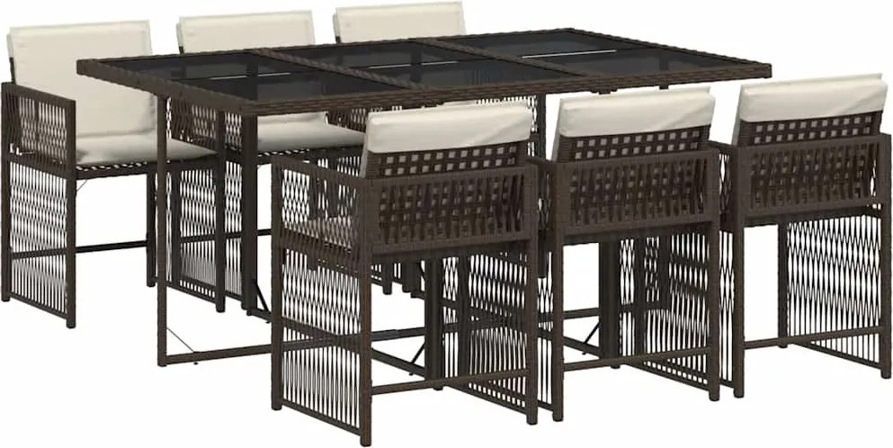 vidaXL 7 részes barna polyrattan kerti étkezőgarnitúra párnával