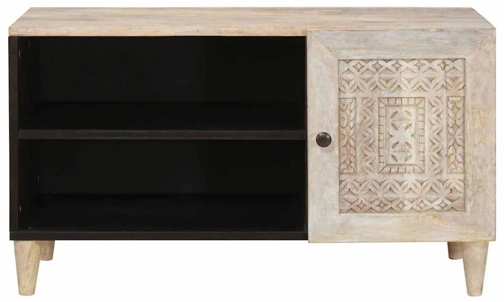 TV szekrény polcokkal Fehér 80 x 33 x 46 cm tömör mangófa