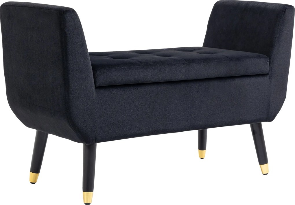 HOMCOM Tárolós Pad Karfával, Velúrnak Tűnő Kárpitozott Pad, Tárolódoboz Fa Lábakkal, Pad Nappaliba, Hálószobába, Előszobába 107 x 42 x 65 cm, Fekete |