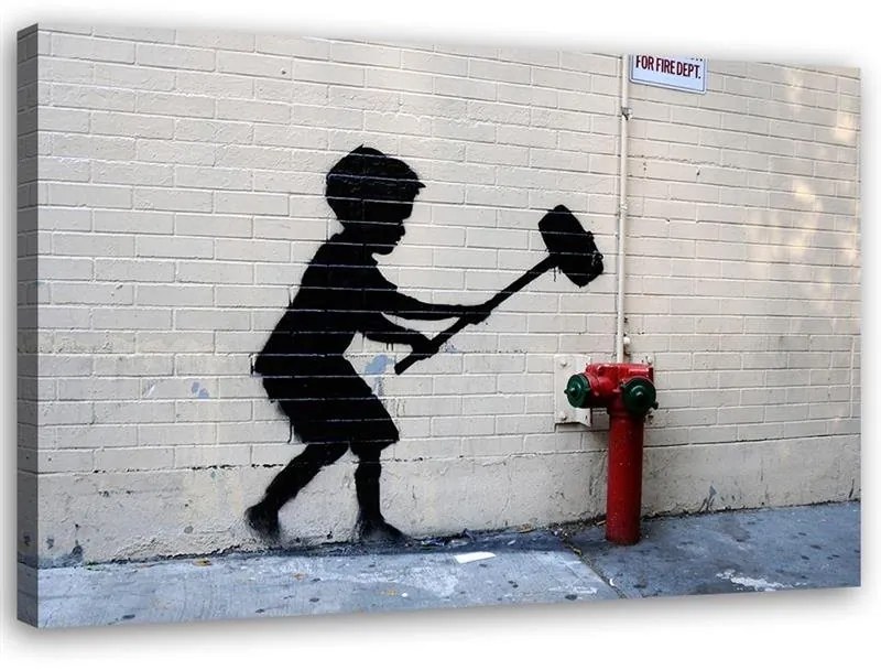 Gario Vászonkép Fiú kalapáccsal, Banksy falfestmény Méret: 90 x 60 cm