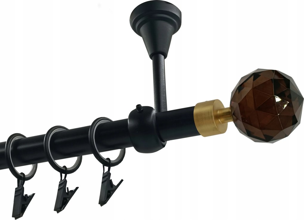 Függönykarnis szimpla Fém Mennyezeti 19mm Fekete Matt 120cm Crystal Brown Gold