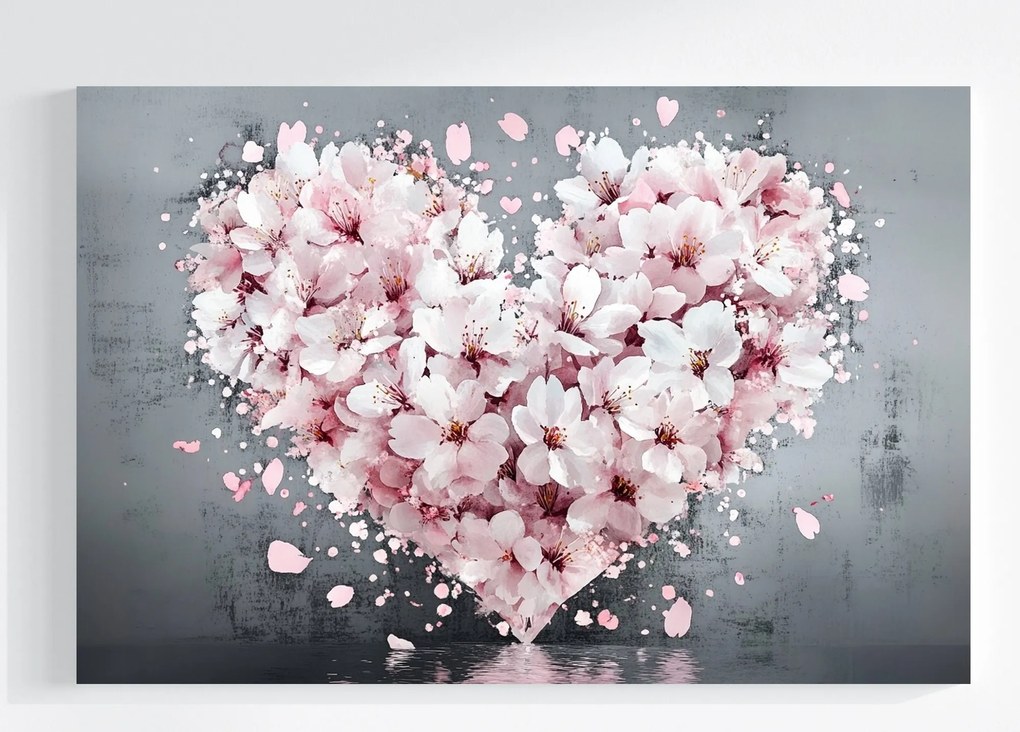 Vászonkép Canvas Akvarell Kompozíció Szív Cseresznye Virágok 60x40