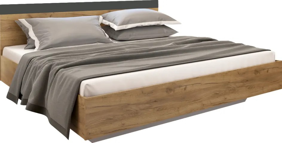 Dupla ágy, 180x200,  tölgy artisan/antracit, GABRIELA