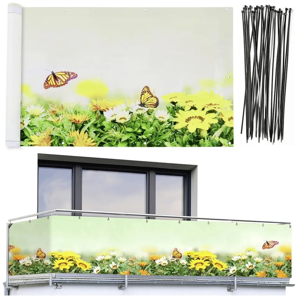 Sárga-zöld műanyag erkély belátásgátló 500x85 cm Butterfly – Maximex