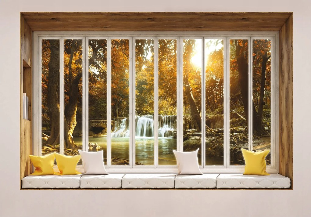 Fotótapéta Vízesés az őszi erdőben Relaxációs kilátás 312x219 +ragasztó