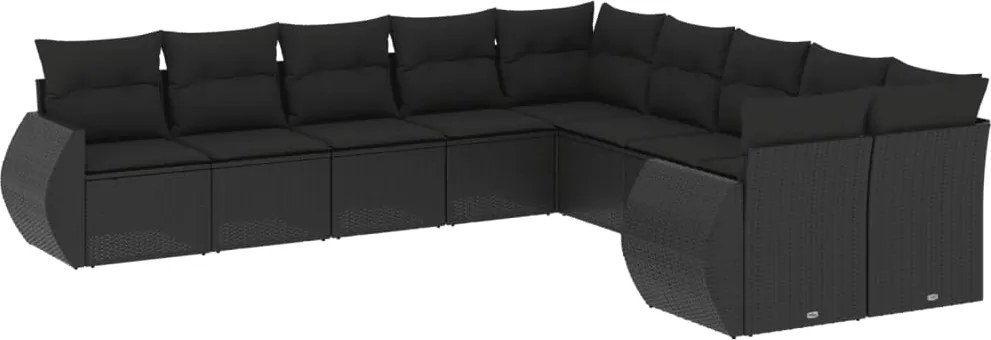 vidaXL 10 részes fekete polyrattan kerti ülőgarnitúra párnákkal