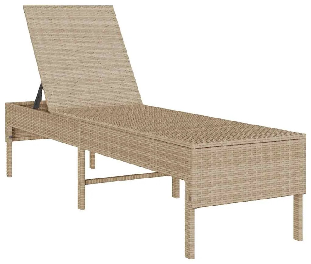 bézs polyrattan napozóágy párnával 55x200x44 cm